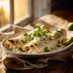 creamy hatch green chili chicken enchiladas - featured image