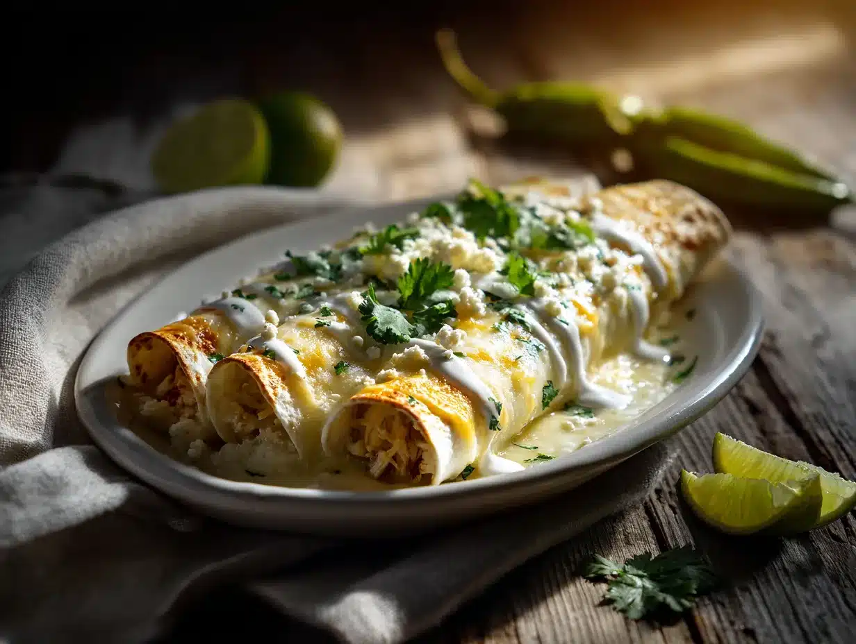 creamy hatch green chili chicken enchiladas preparation steps