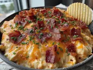 creamy loaded baked potato dip with bacon - featured image