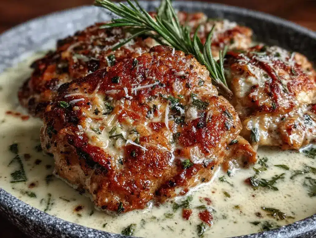 creamy one-pot garlic parmesan chicken thighs - featured image