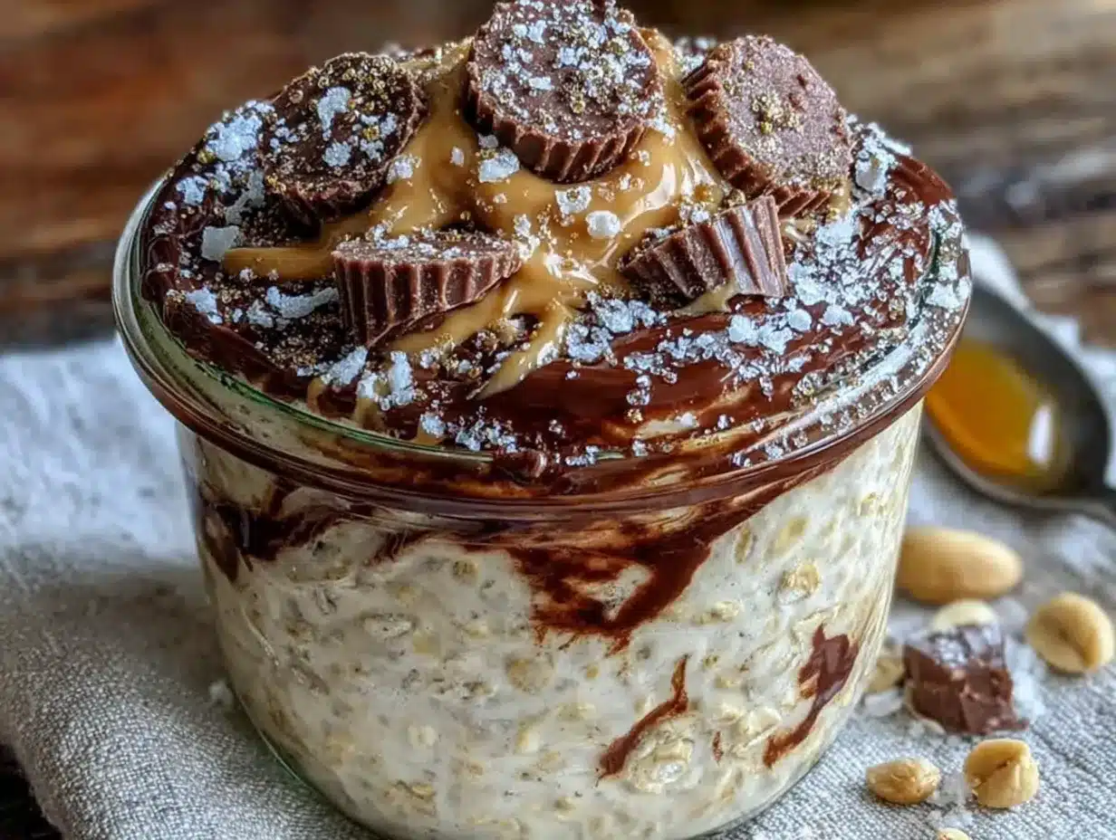 creamy peanut butter cup overnight oats preparation steps