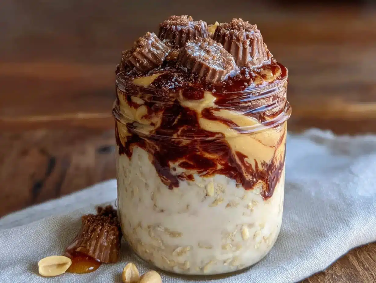 creamy peanut butter cup overnight oats - featured image
