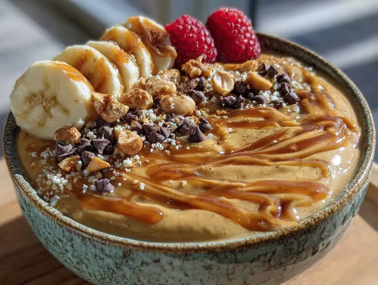 creamy peanut butter protein smoothie bowl preparation steps