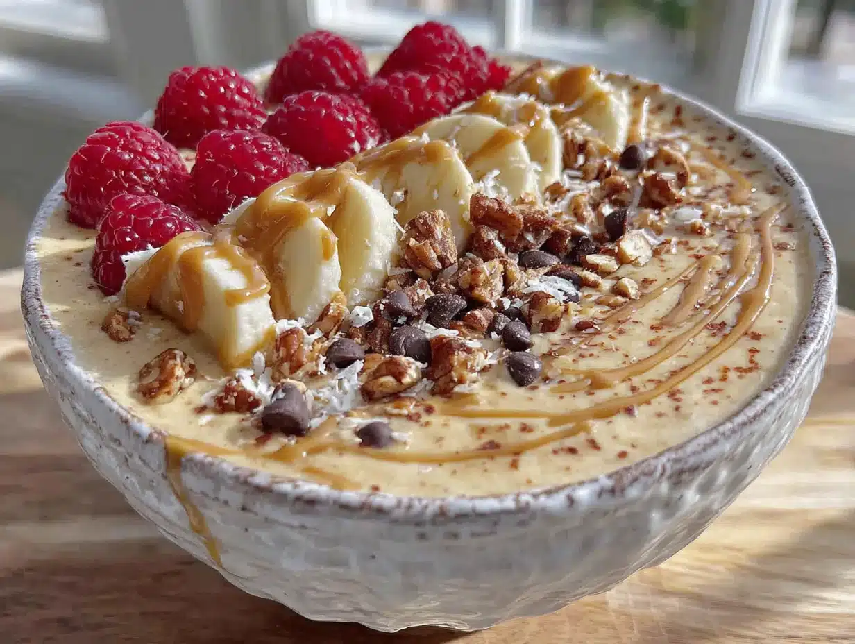 creamy peanut butter protein smoothie bowl - featured image
