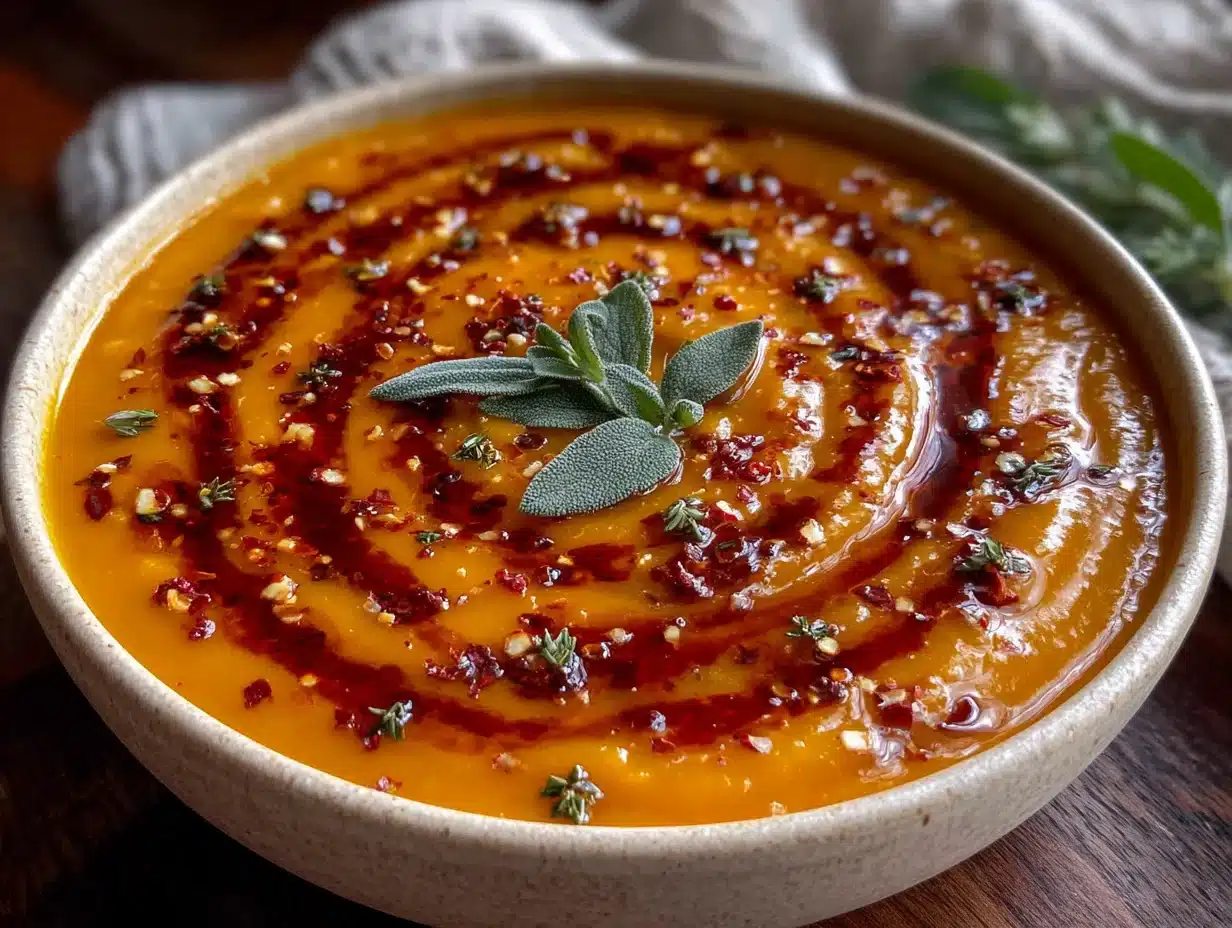creamy roasted butternut squash soup with brown butter - featured image