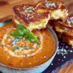 creamy tomato basil soup with grilled cheese croutons - featured image
