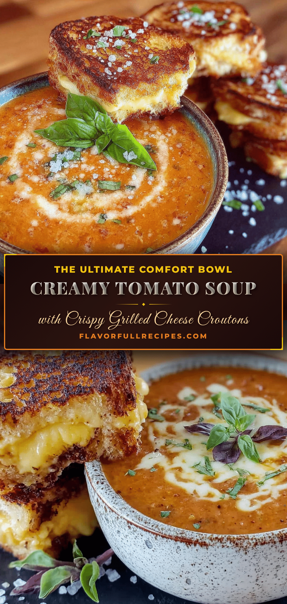creamy tomato basil soup with grilled cheese croutons recipe