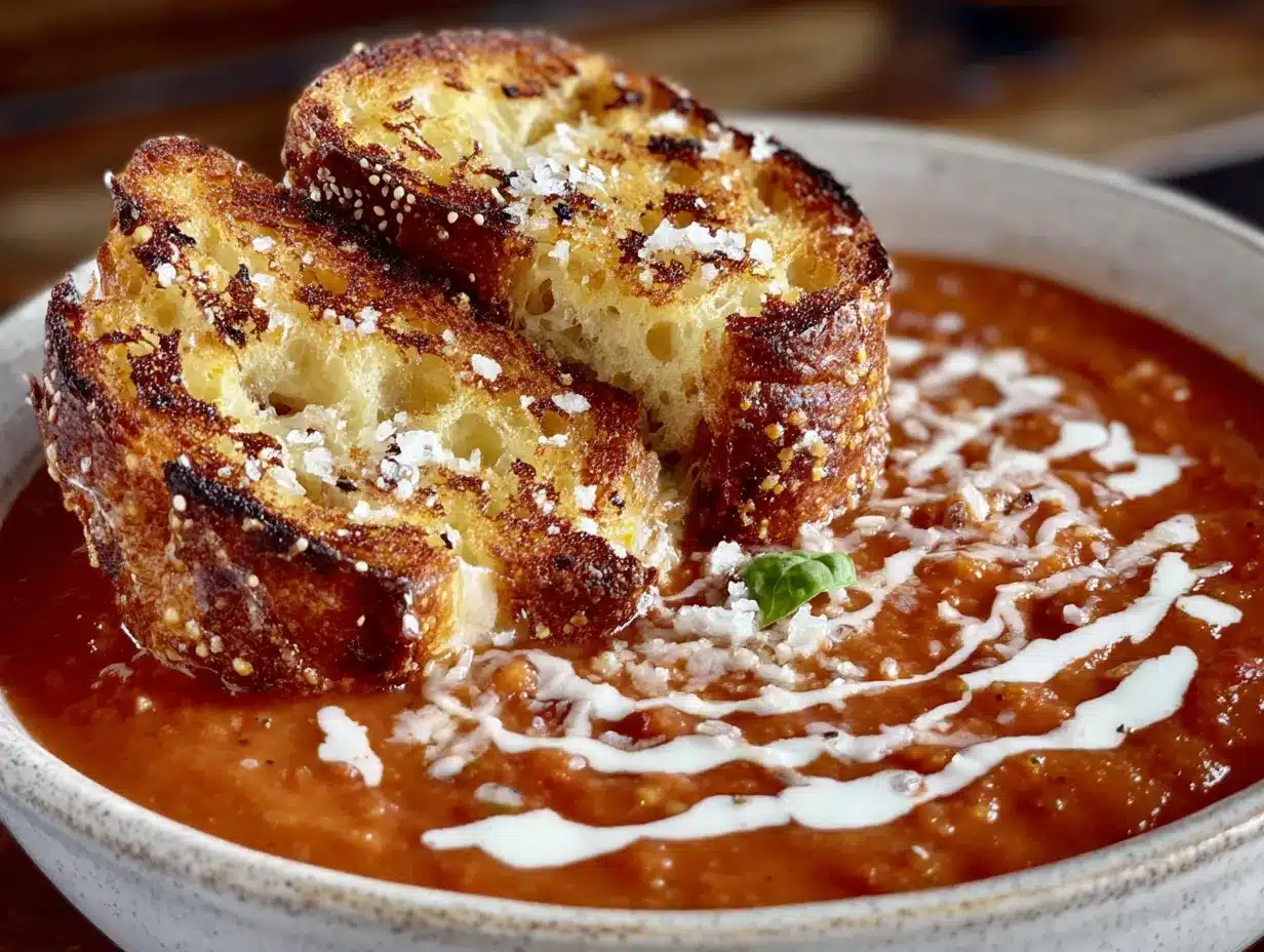 creamy tomato soup with grilled cheese croutons preparation steps