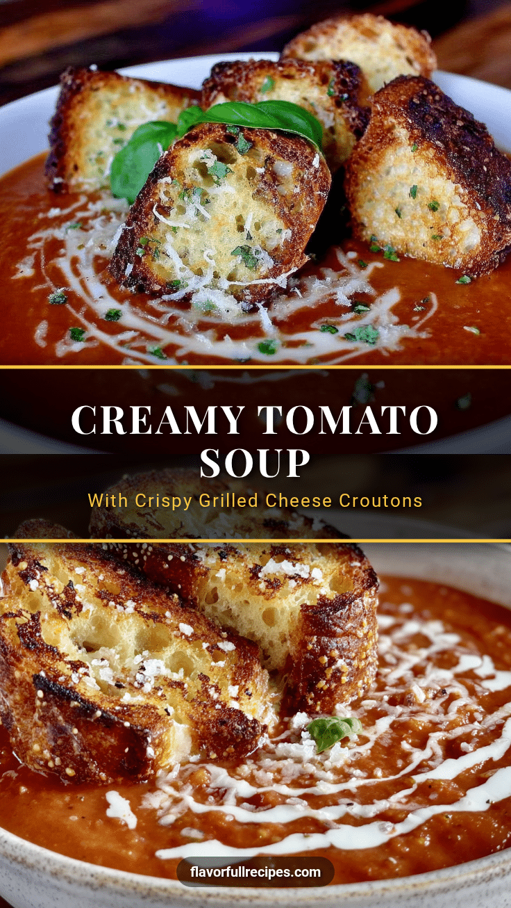 creamy tomato soup with grilled cheese croutons recipe