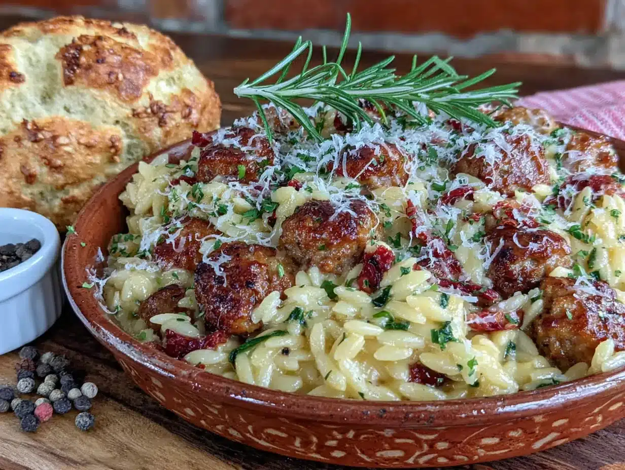 creamy tuscan sausage and orzo preparation steps