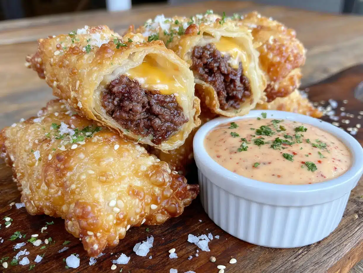 crispy cheeseburger egg rolls - featured image