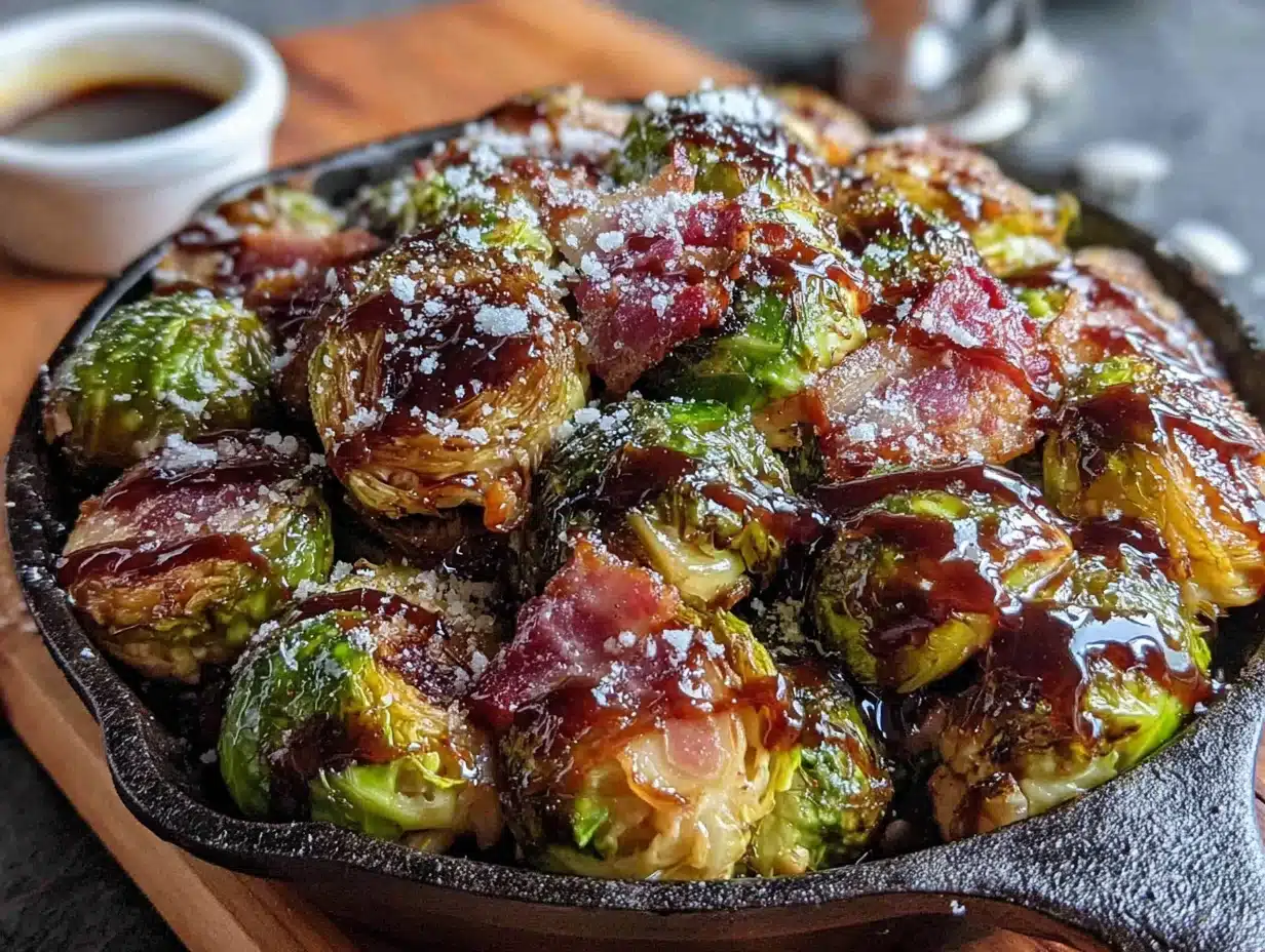 crispy maple bacon brussels sprouts - featured image