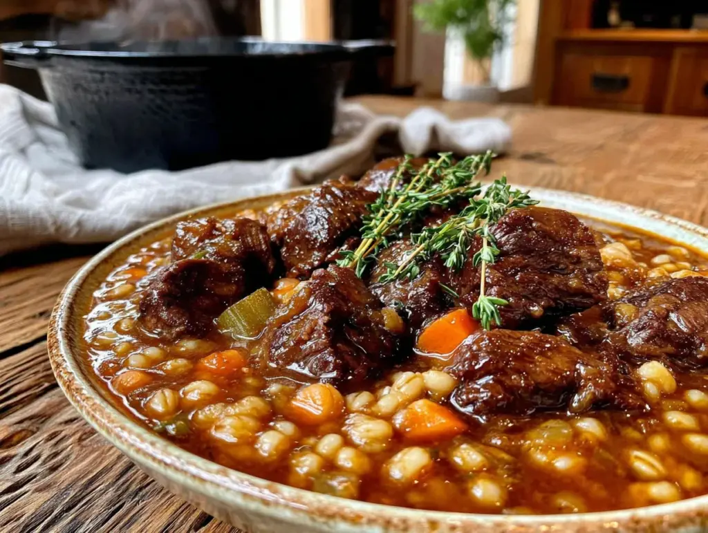 crockpot beef and barley stew - featured image