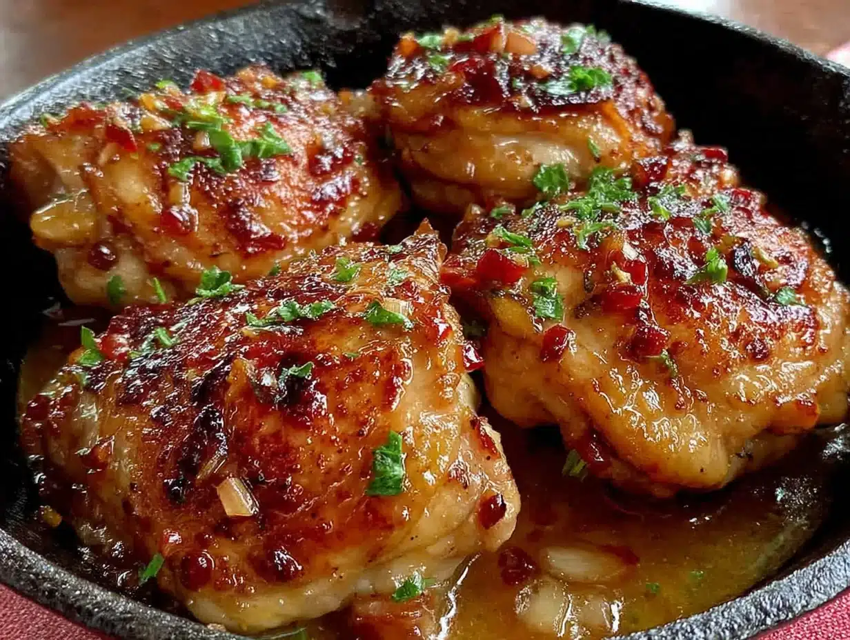 easy crockpot honey garlic chicken thighs - featured image