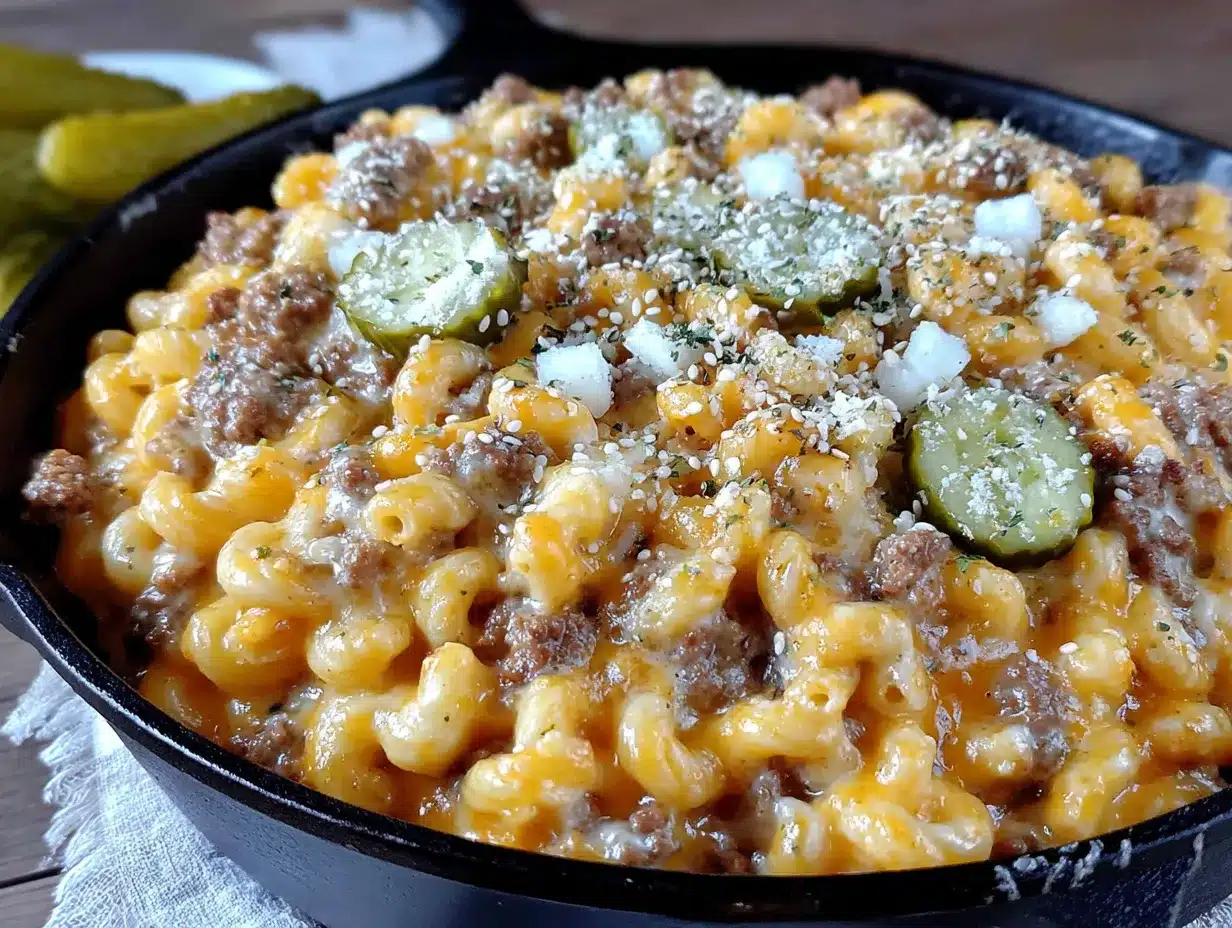 easy one pan cheeseburger pasta preparation steps