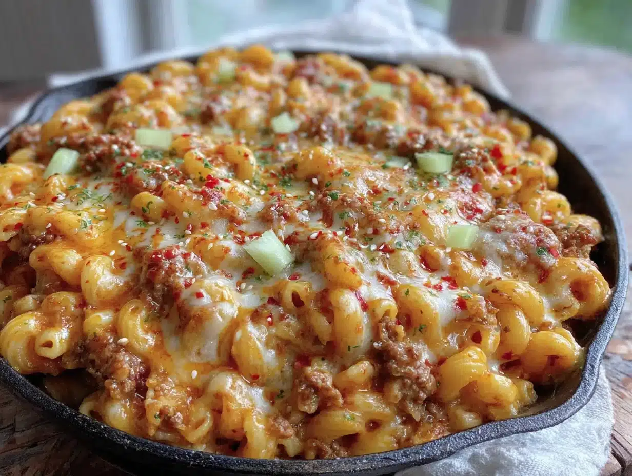 easy one pan cheeseburger pasta - featured image