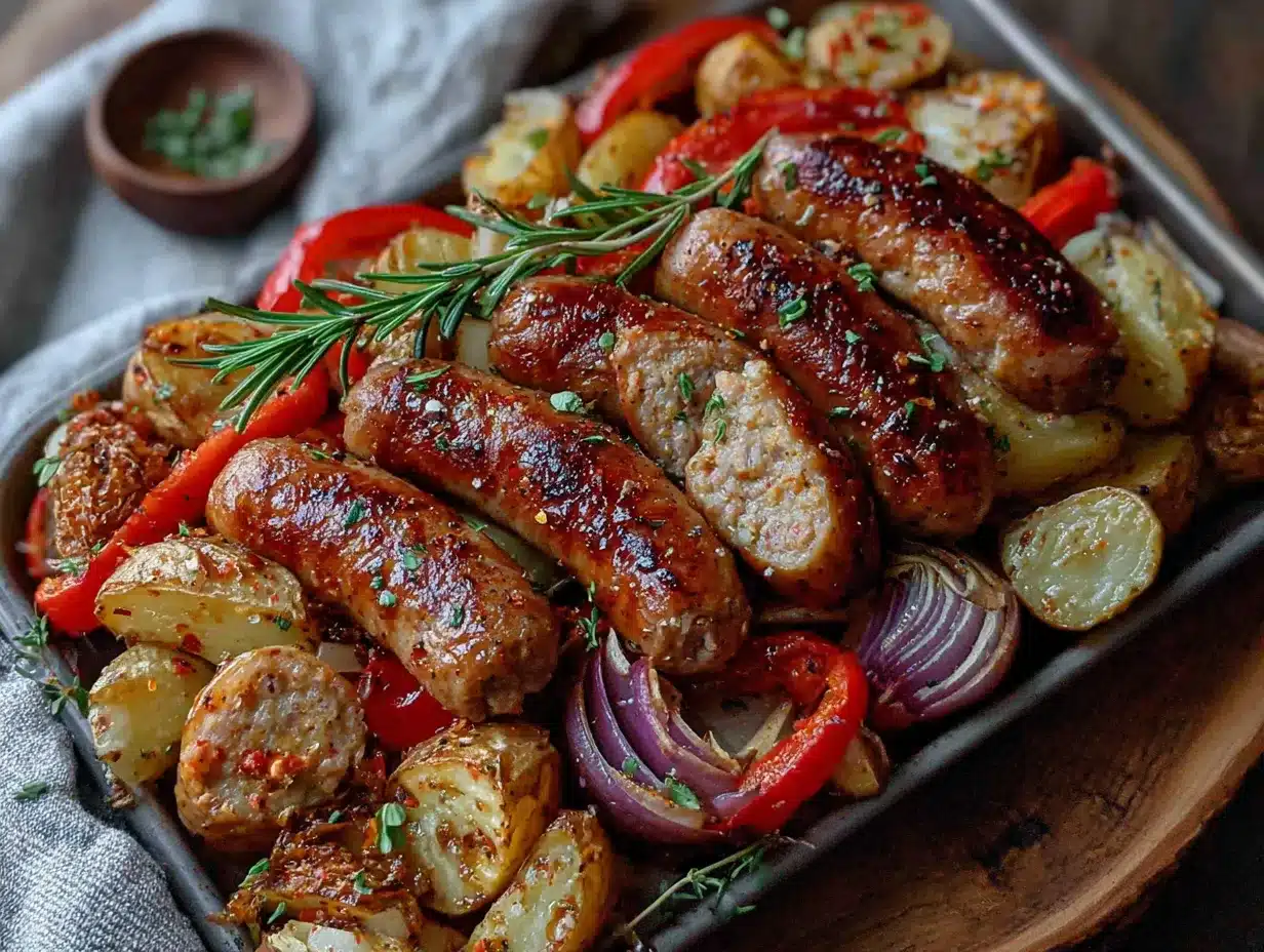easy sheet pan sausage and potatoes preparation steps