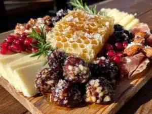 fall harvest charcuterie board with honeycomb - featured image