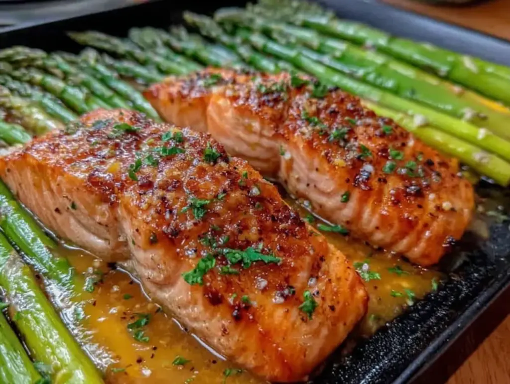 garlic butter salmon and asparagus sheet pan dinner - featured image