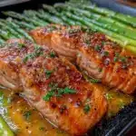 garlic butter salmon and asparagus sheet pan dinner - featured image