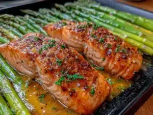 garlic butter salmon and asparagus sheet pan dinner - featured image