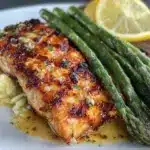 garlic butter salmon with asparagus - featured image