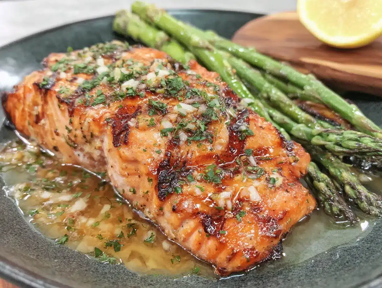 garlic butter salmon with asparagus preparation steps