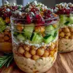 Greek chickpea salad jars - featured image