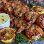 grilled garlic butter shrimp skewers - featured image