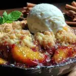 Homemade Skillet Peach Cobbler with Vanilla Ice Cream - featured image