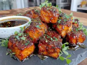 honey garlic salmon bites - featured image