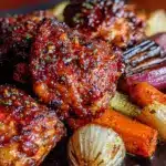 honey mustard sheet pan chicken and root vegetables - featured image