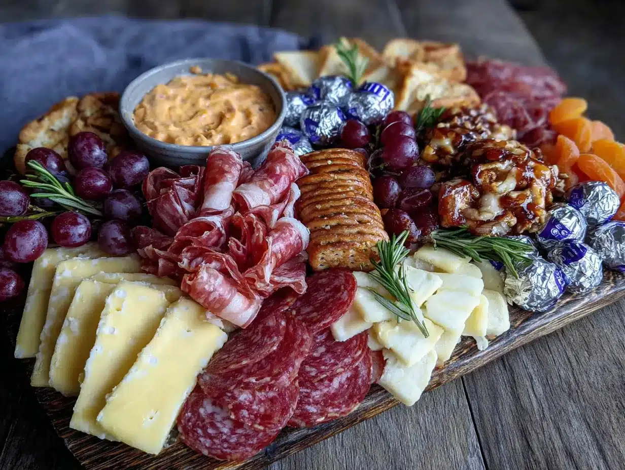 loaded football charcuterie board with team colors preparation steps