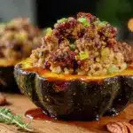 maple sausage stuffed acorn squash - featured image
