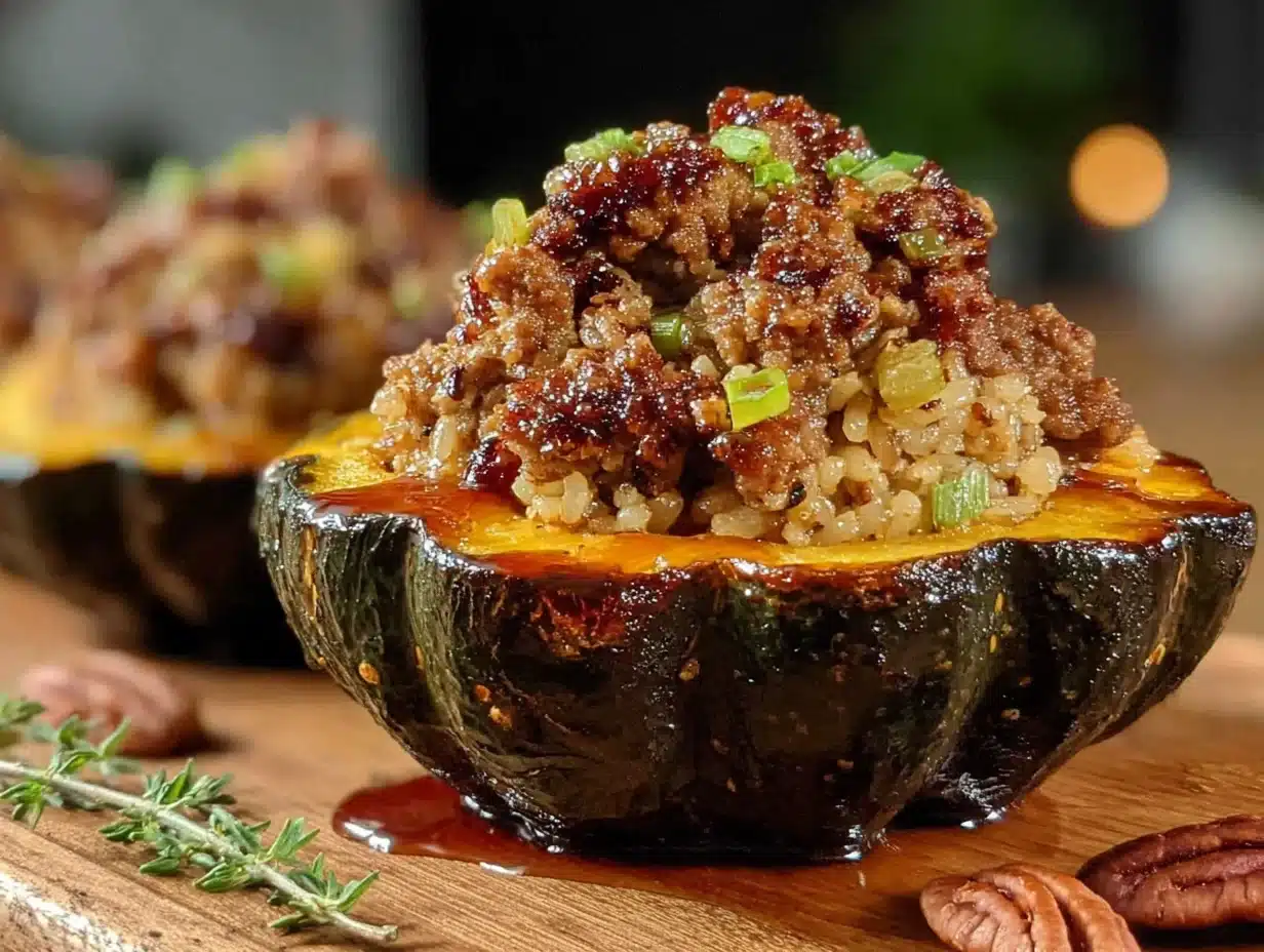 maple sausage stuffed acorn squash - featured image