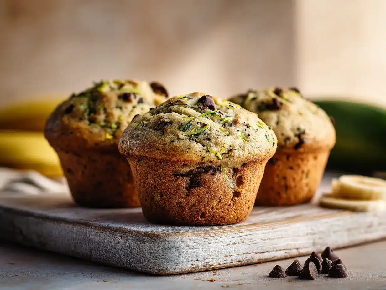 moist banana zucchini muffins with chocolate chips preparation steps