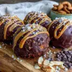 no-bake chocolate peanut butter protein balls - featured image