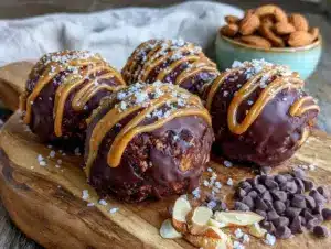 no-bake chocolate peanut butter protein balls - featured image