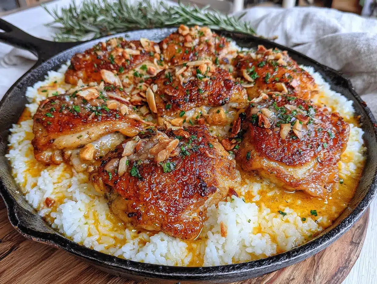 one-pan garlic butter chicken and rice preparation steps