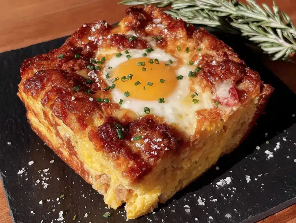 overnight breakfast casserole with sausage and eggs - featured image