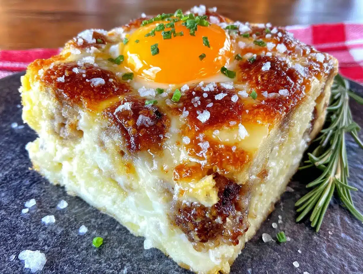 overnight breakfast casserole with sausage and eggs preparation steps