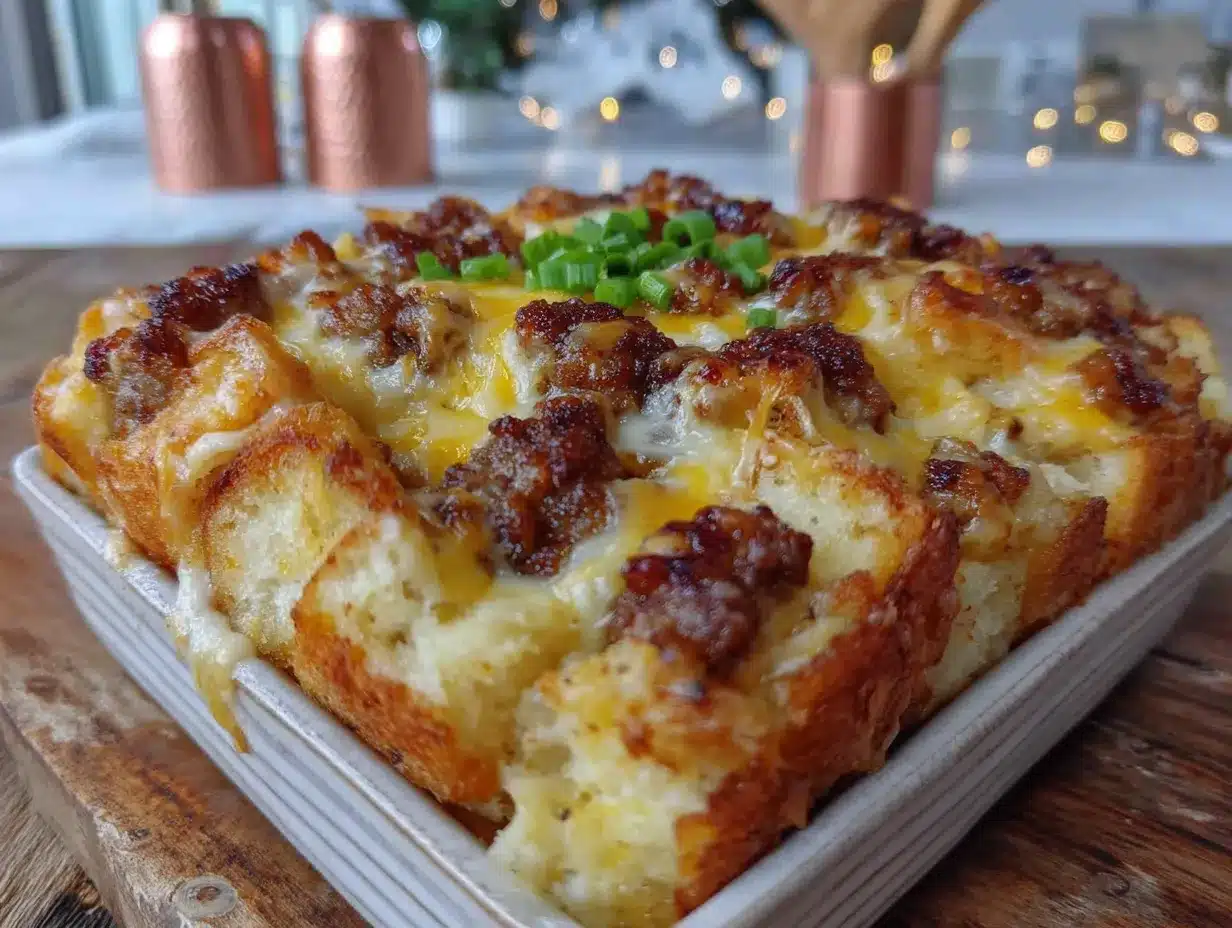 overnight breakfast casserole with sausage and hash browns preparation steps
