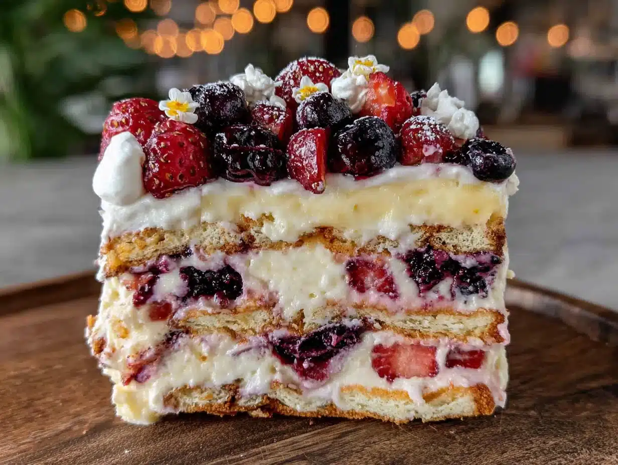 red white and blue berry icebox cake - featured image