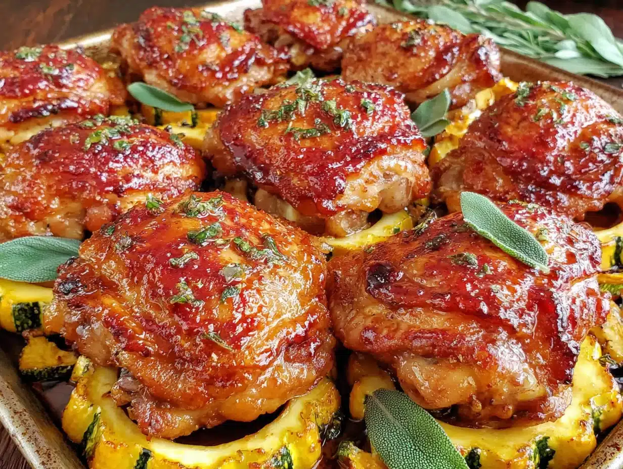 sheet pan chicken thighs with delicata squash - featured image