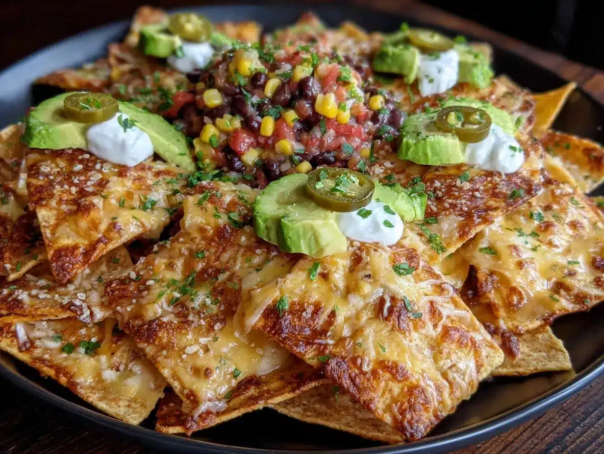 Sheet pan nacho board with cowboy caviar preparation steps