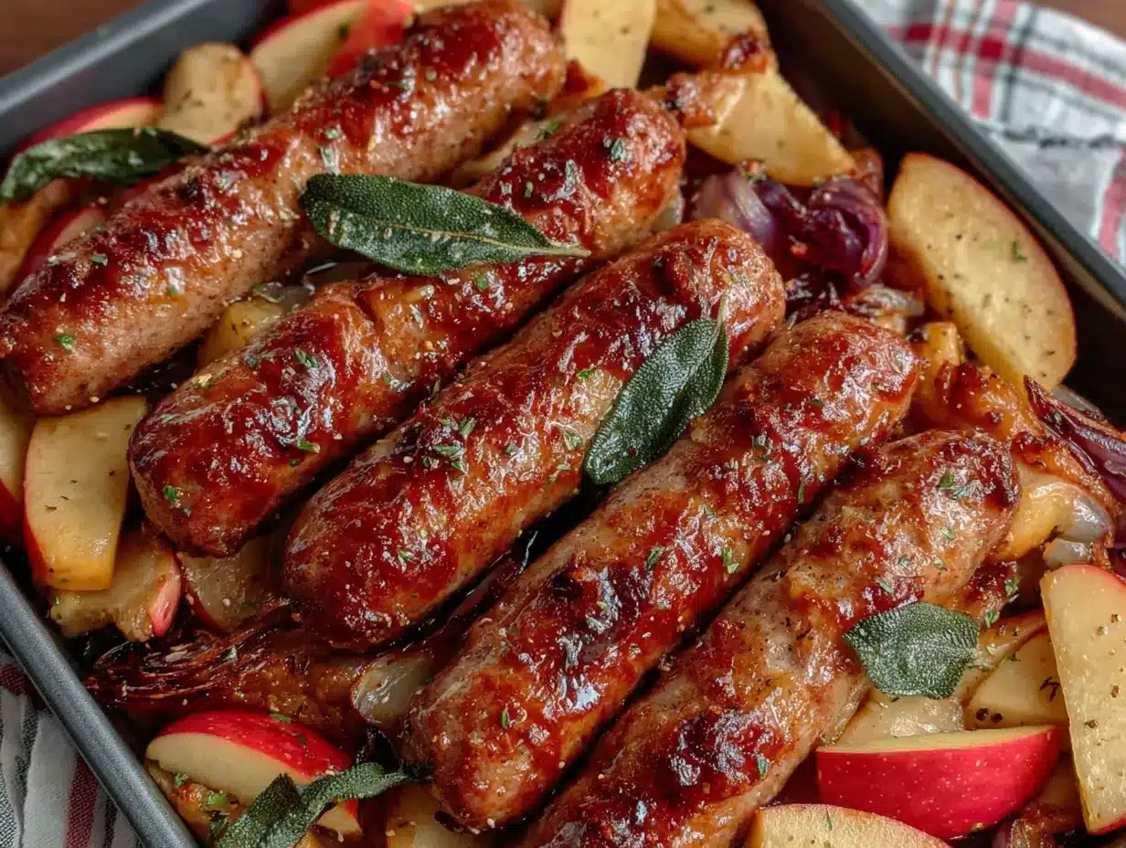 sheet pan sausage and apples preparation steps