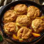 skillet peach cobbler - featured image
