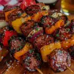 smoked sausage skewers with peppers - featured image