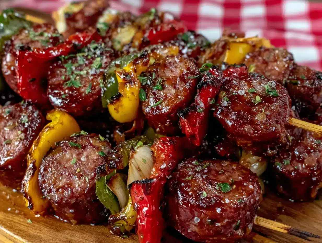 smoked sausage skewers with peppers preparation steps