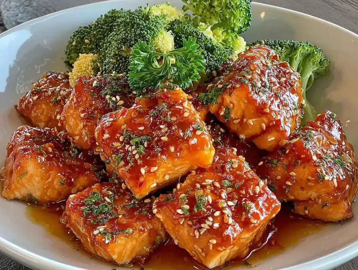 sticky honey garlic salmon bites preparation steps